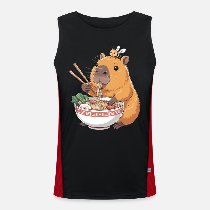 Capybara Ramen Kawaii With Bee - Men's Functional Contrast Tank Top  - black/red