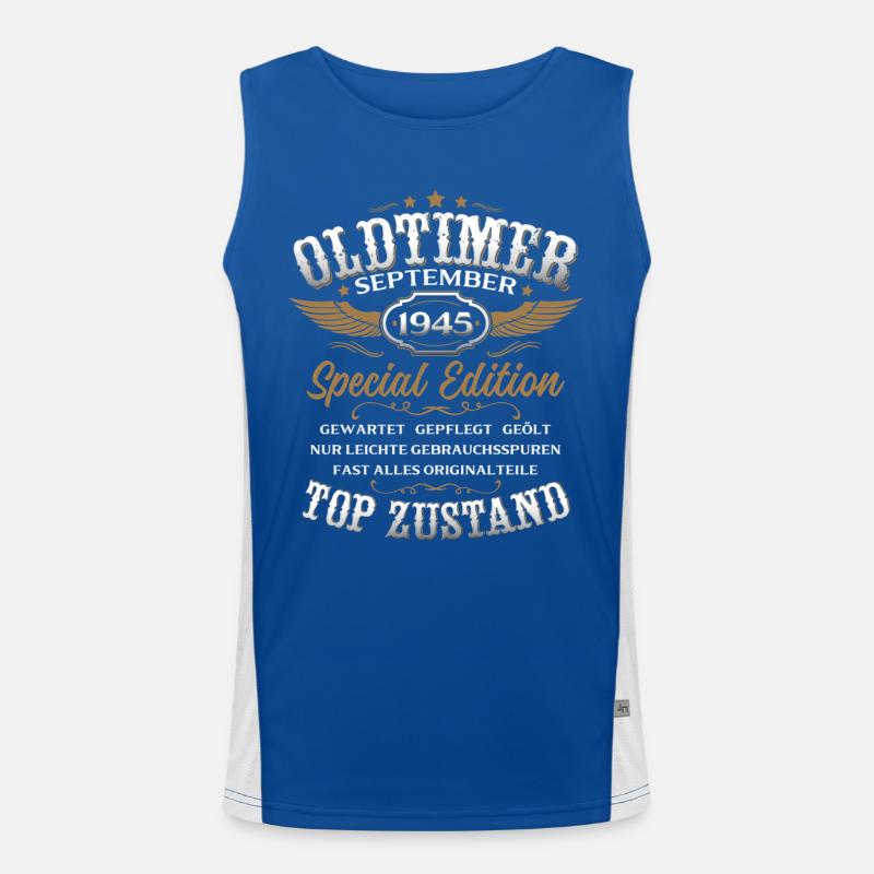80. Geburtstag Geschenk Oldtimer September 1945 Funktionelles Kontrast-Tank Top für Männer 