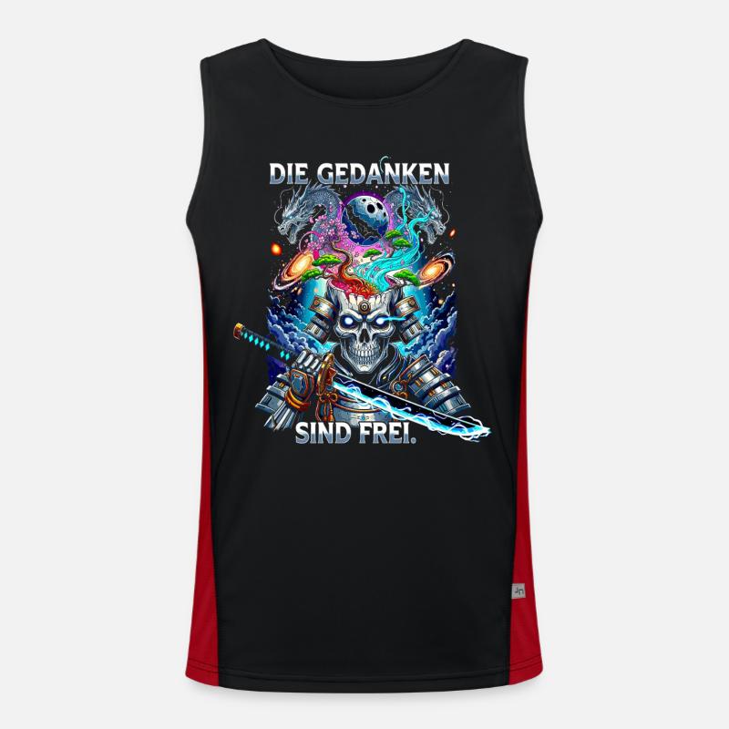 Thoughts Are Free Skull Samurai - Men's Functional Contrast Tank Top  - black/red