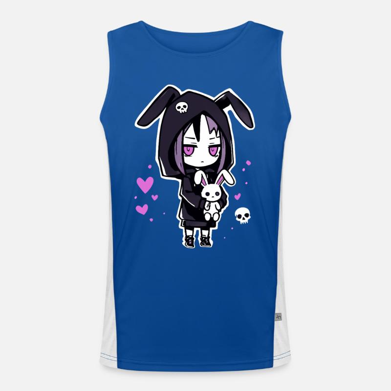 Fille d'anime gothique avec un sweat à capuche en forme de lapin et un crâne Débardeur respirant contrasté Homme 