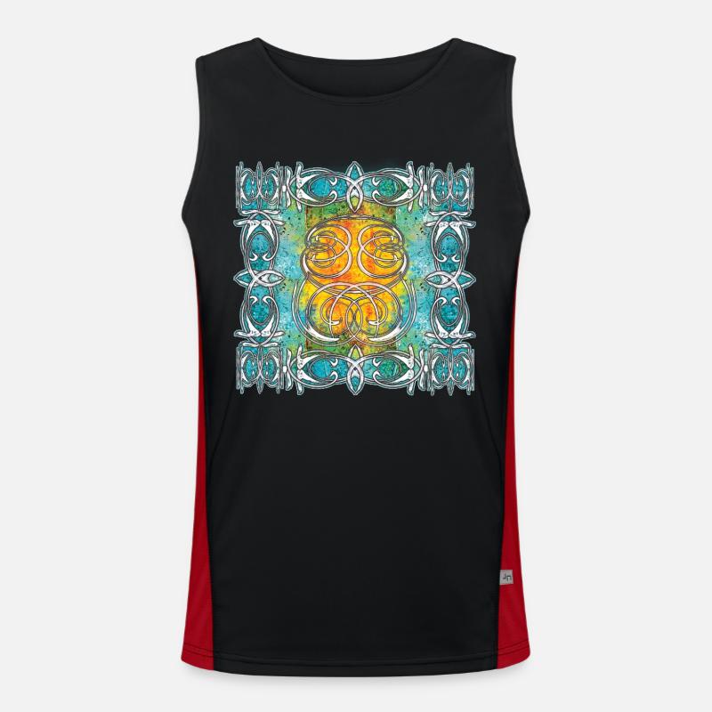 Celtic pattern with sun motifs - Men's Functional Contrast Tank Top  - black/red