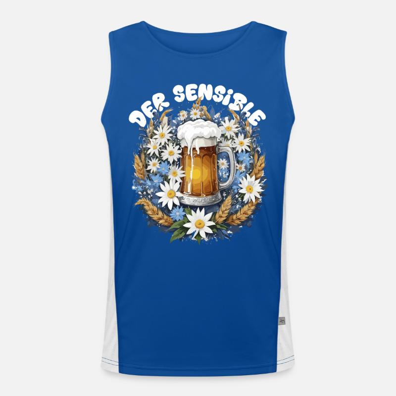 Beer mug with chamomile décor and edelweiss dirndl Men's Functional Contrast Tank Top 