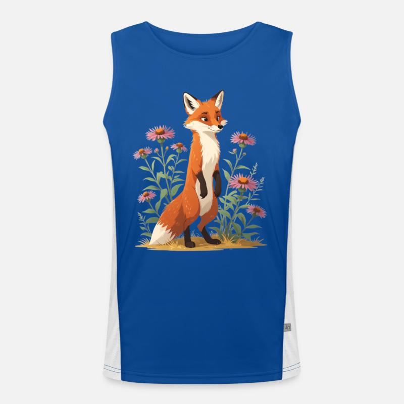 Fuchs mit Blumenmuster Illustration Funktionelles Kontrast-Tank Top für Männer 