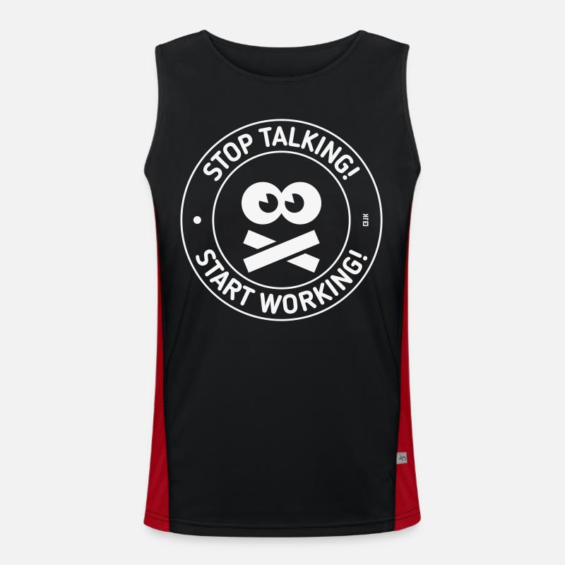 Stop Talking! Start Working! (White) - Men's Functional Contrast Tank Top - black/red