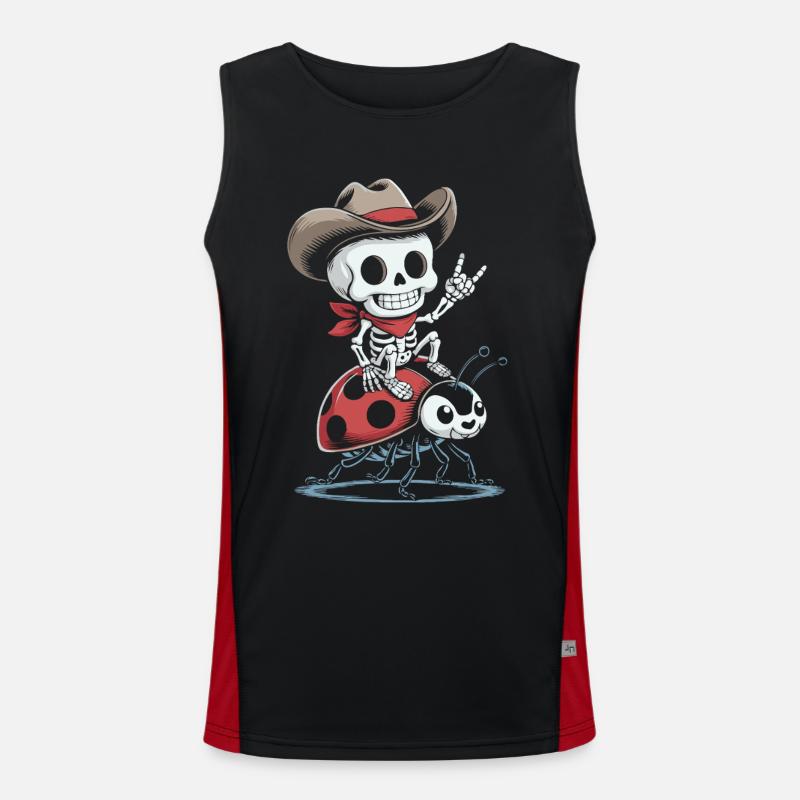 Skeleton cowboy on ladybug - Men's Functional Contrast Tank Top  - black/red