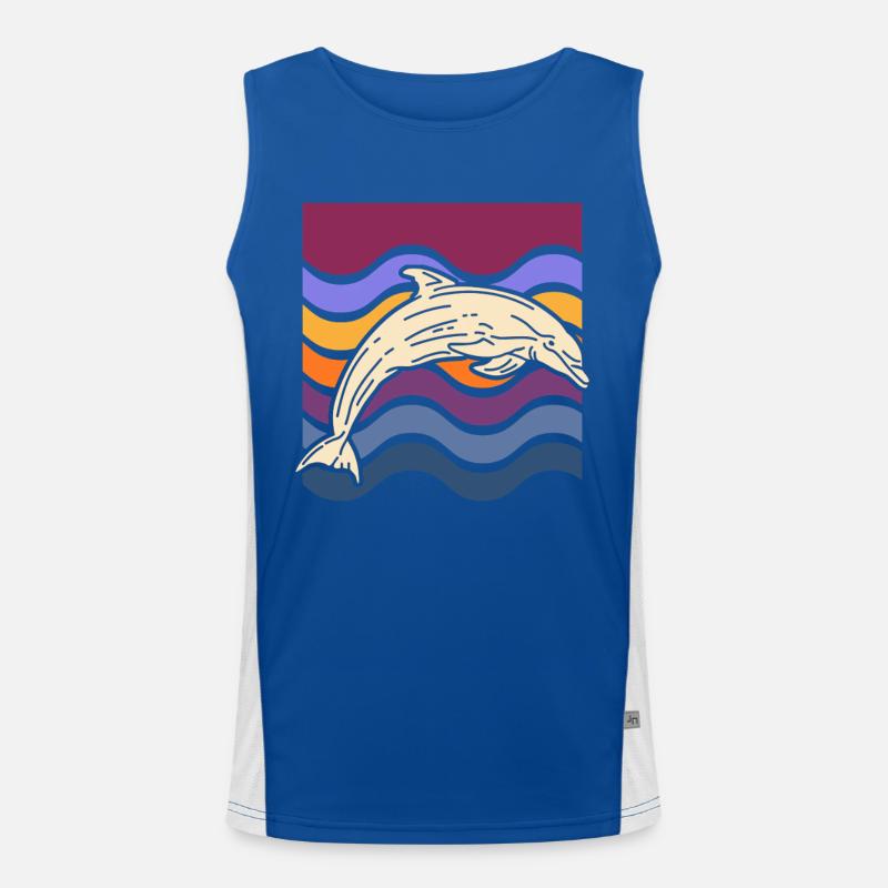 Dolphin on colored waves Men's Functional Contrast Tank Top 