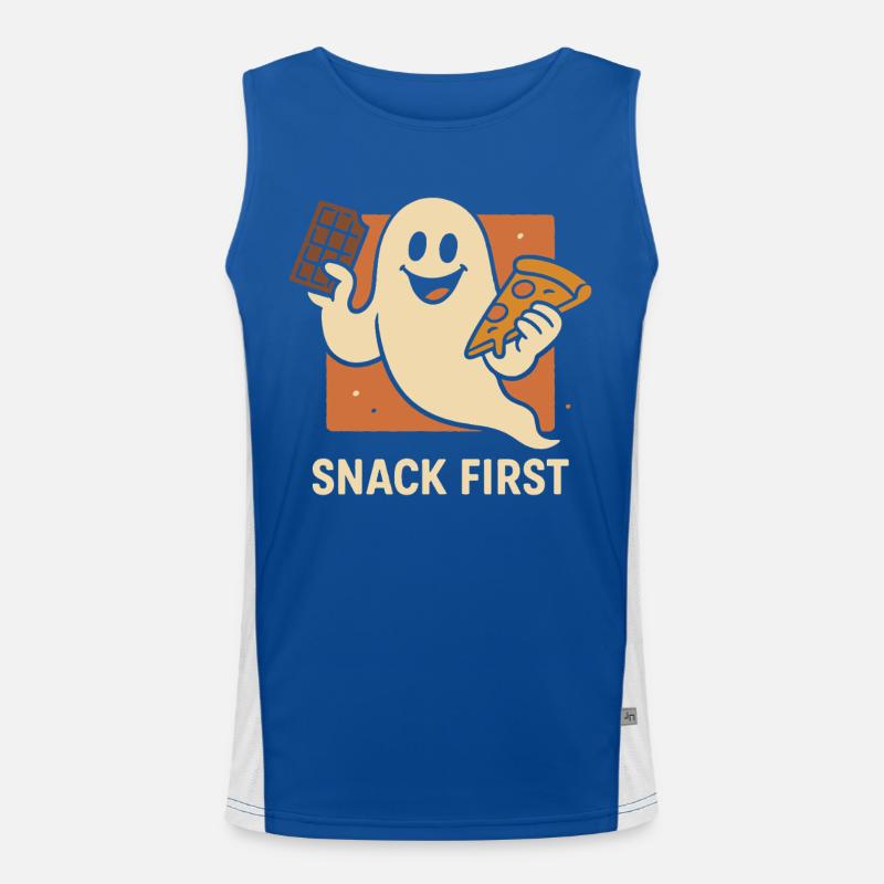 Snack First Halloween Costume Funny Saying Men's Functional Contrast Tank Top 