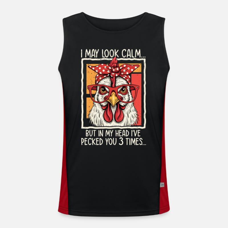 Chicken with glasses saying design - Men's Functional Contrast Tank Top - black/red