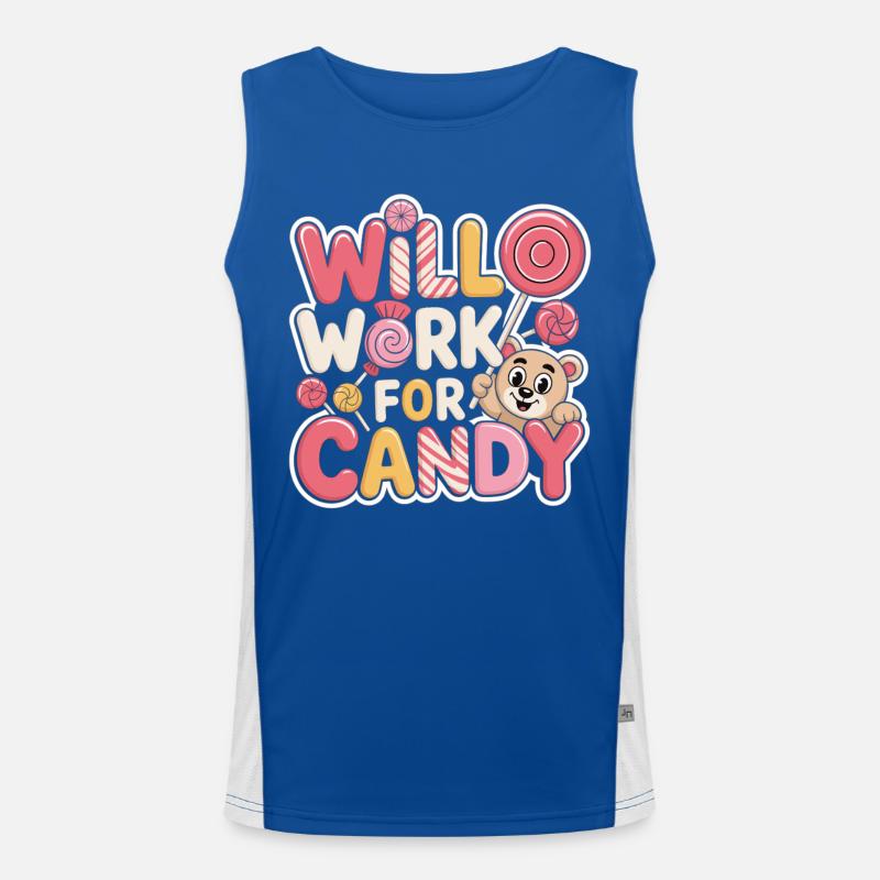 Will Work for Candy – Süßes Kinder Süßigkeiten Men's Functional Contrast Tank Top 