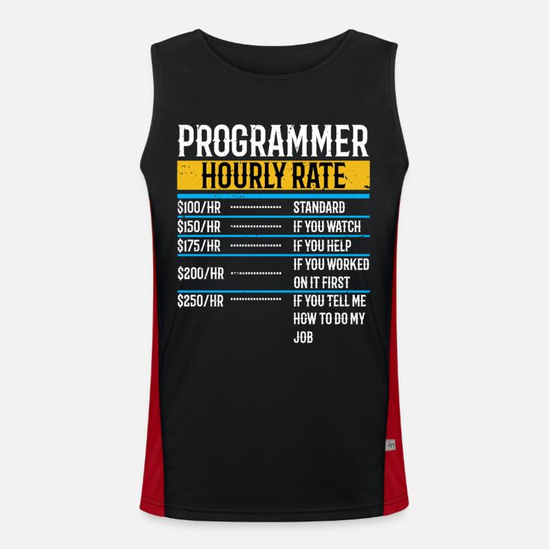 Programmer Funny Hourly Rate - Men's Functional Contrast Tank Top - black/red