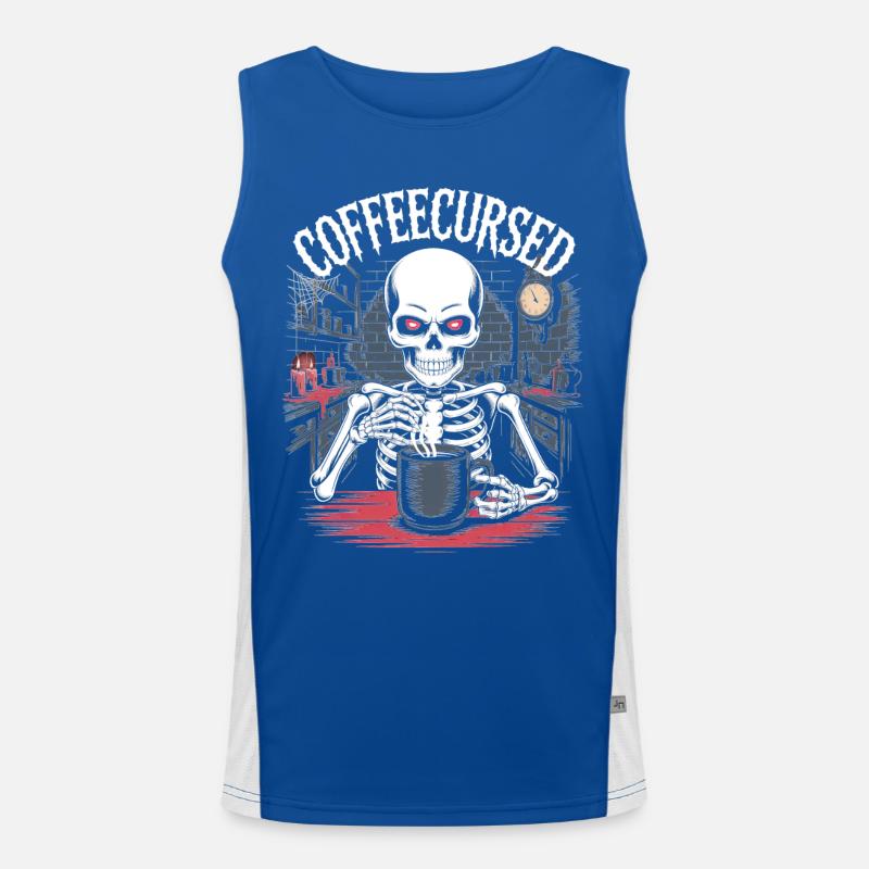 Coffee Cursed Skeleton Brewing Spooky Halloween Men's Functional Contrast Tank Top 