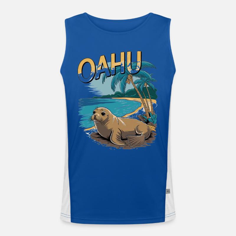 Oahu Tropical Seal Beach Scène paradisiaque Débardeur respirant contrasté Homme 