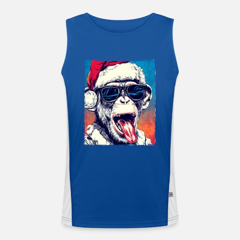 Monkey Christmas Hat Men's Functional Contrast Tank Top 