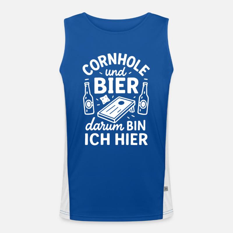 Cornhole und Bier - Darum bin ich hier Funktionelles Kontrast-Tank Top für Männer 
