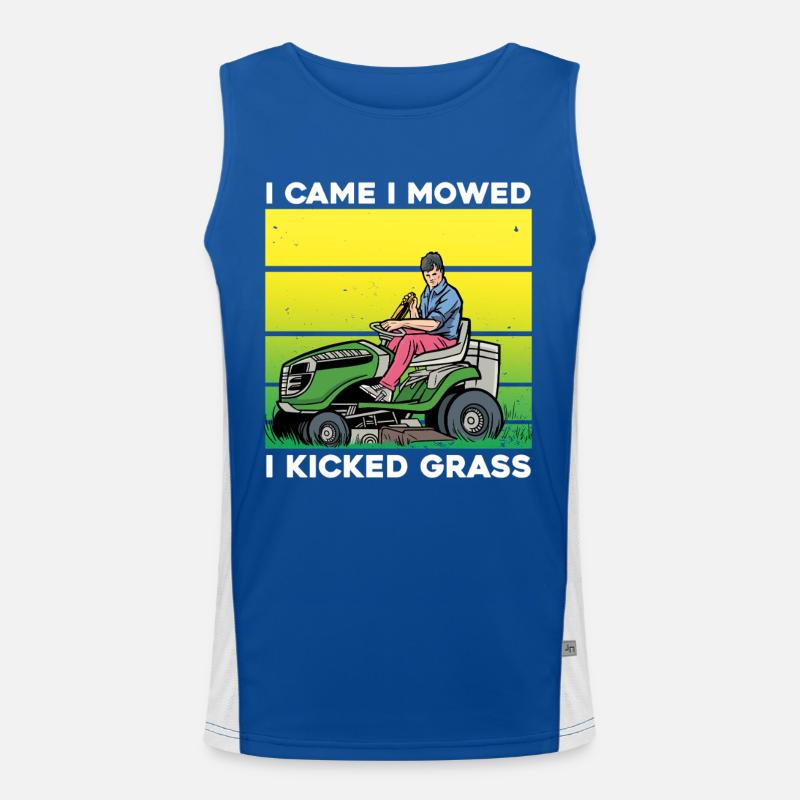 I Came I Mowed I Kicked Grass Funktionelles Kontrast-Tank Top für Männer 