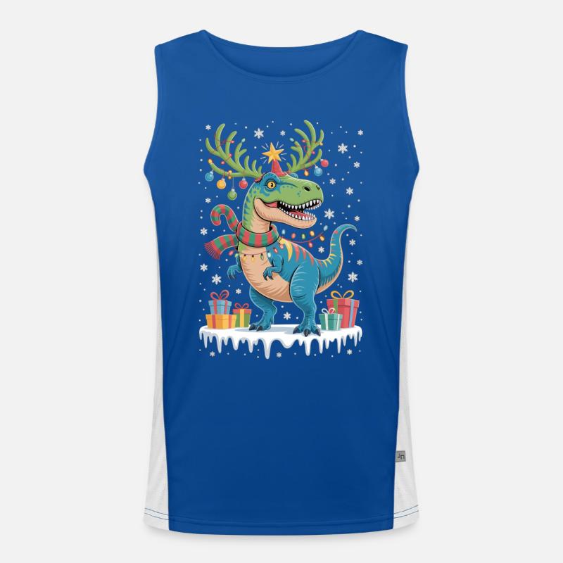 Weihnachts T-Rex mit Lichterkette und Geschenken Funktionelles Kontrast-Tank Top für Männer 