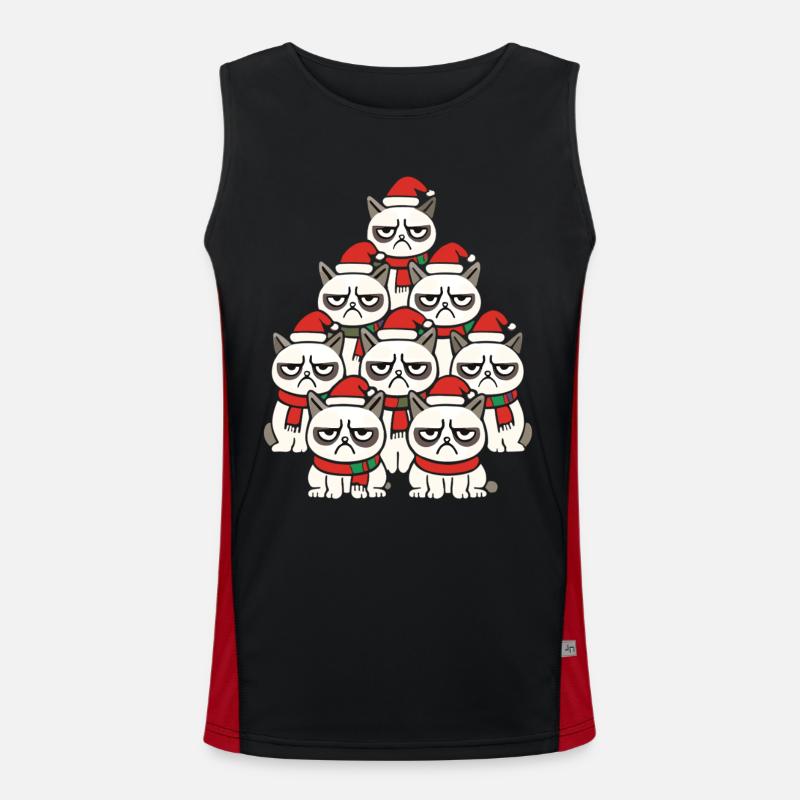 Grumpy Christmas Cats – Lustiges Katzen - Men's Functional Contrast Tank Top - black/red