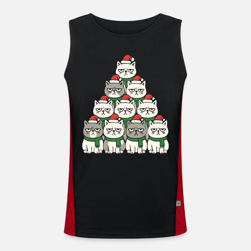 Grumpy Christmas Cats – Lustiges Katzen - Men's Functional Contrast Tank Top  - black/red