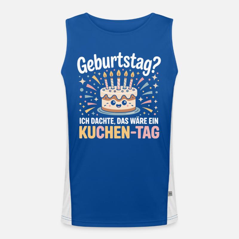 Kuchen-Tag Geburtstag Spruch Funktionelles Kontrast-Tank Top für Männer 