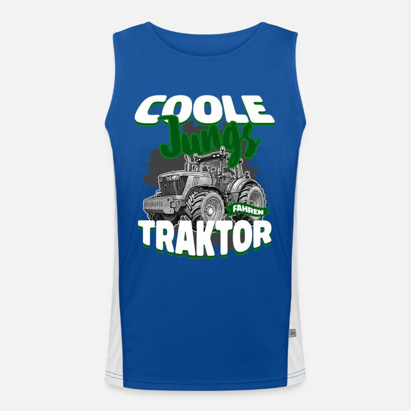 Cool Guys Driving Tractor Farmer Village Kid Tractor Men's Functional Contrast Tank Top 