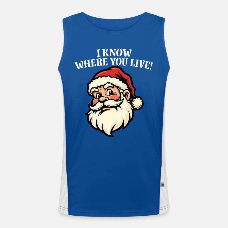 Ich weiß, wo du wohnst – Weihnachtsmann Funktionelles Kontrast-Tank Top für Männer 