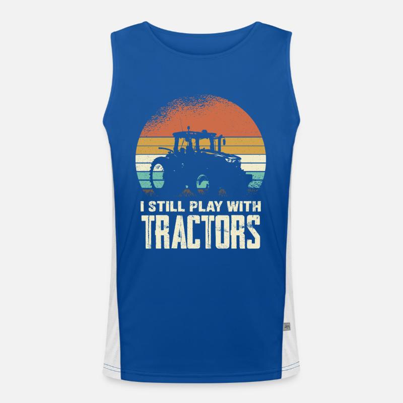 Retro Traktor Silhouette mit Schrift Funktionelles Kontrast-Tank Top für Männer 