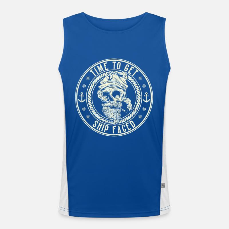Time To Get Ship Faced Nauti Pirate Sea Print Men's Functional Contrast Tank Top 
