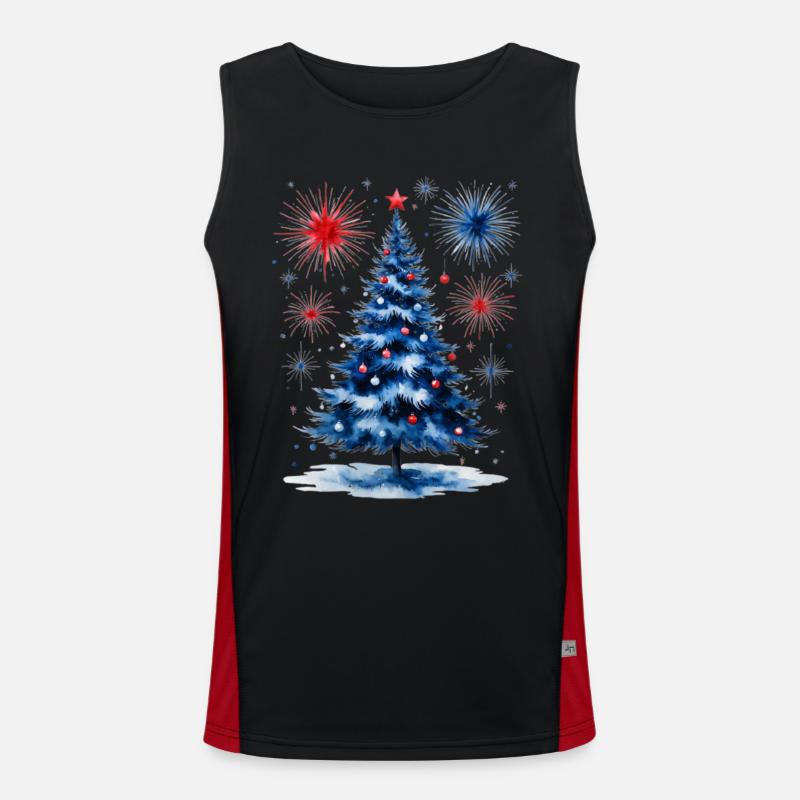 Fireworks Christmas Tree Pattern - Men's Functional Contrast Tank Top  - black/red
