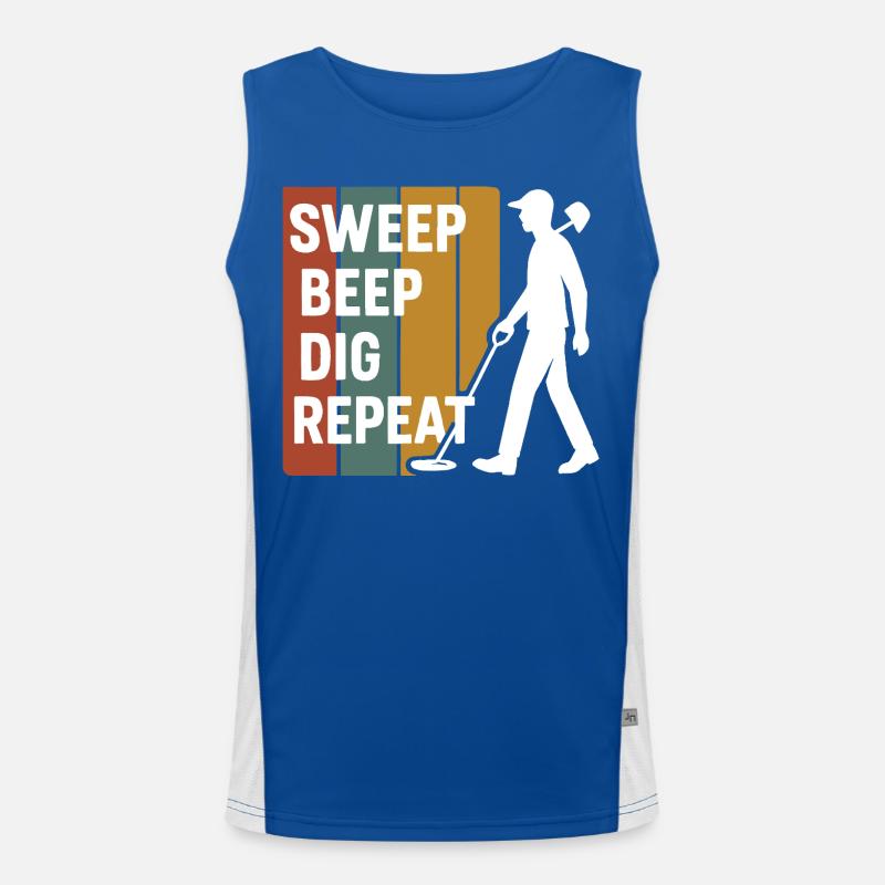 Sweep Beep Dig Repeat Metal Detecting Fun Men's Functional Contrast Tank Top 