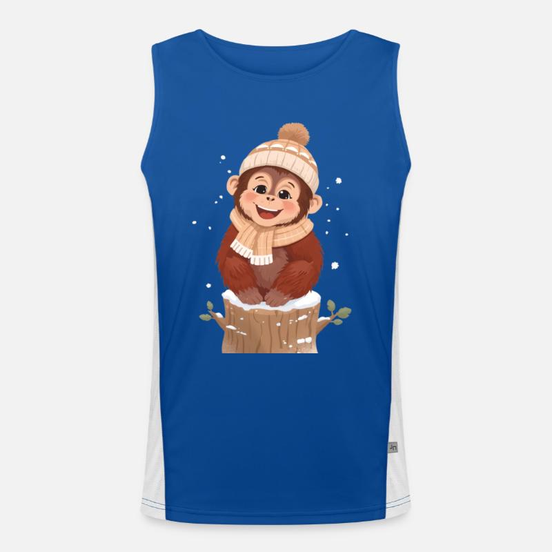 Winter monkey on tree stump Men's Functional Contrast Tank Top 