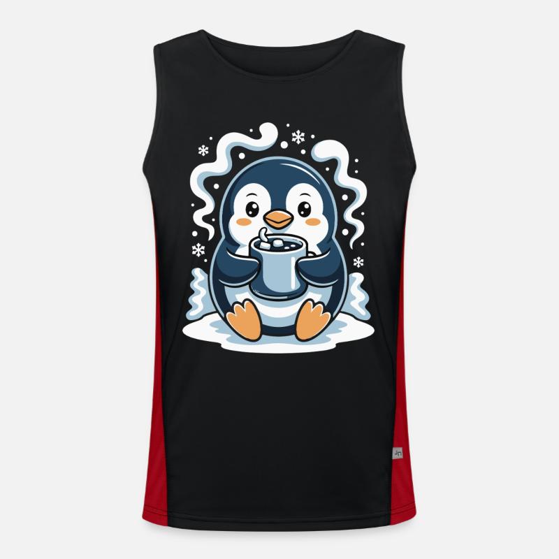 Cuddly penguin with hot cocoa - Men's Functional Contrast Tank Top  - black/red