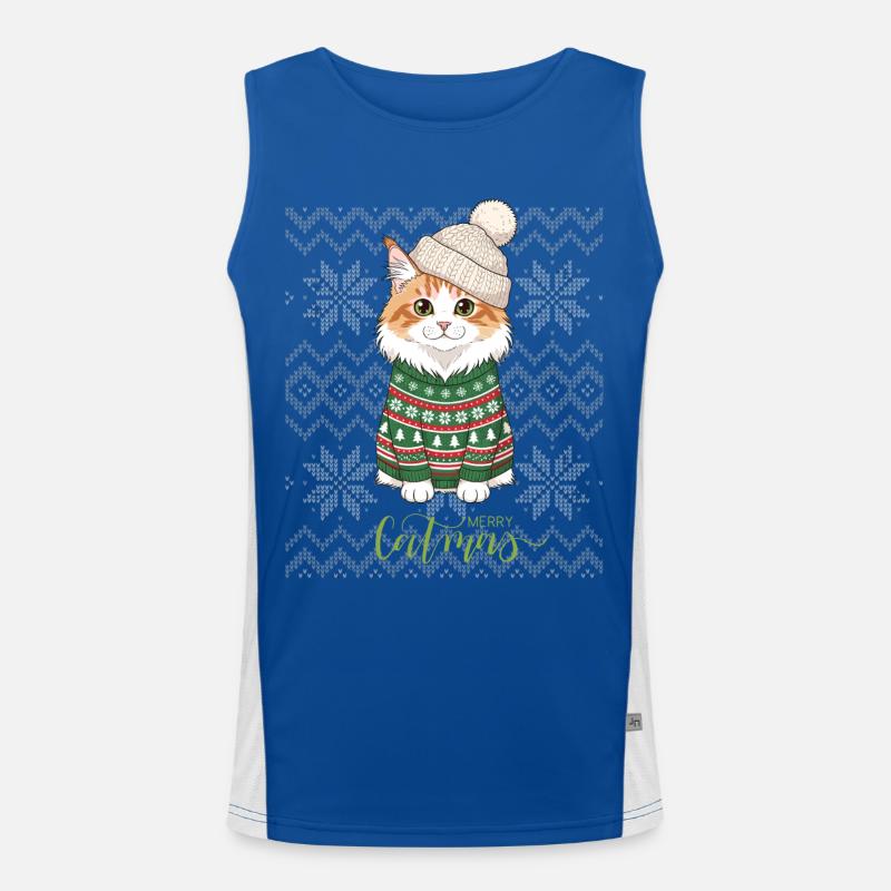 Chat Noël en pull vert et beige Débardeur respirant contrasté Homme 