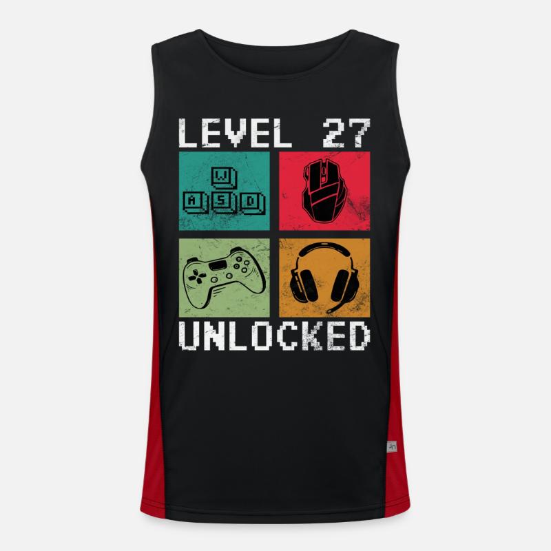 Level 27 Unlocked Pixel Gear - Men's Functional Contrast Tank Top  - black/red