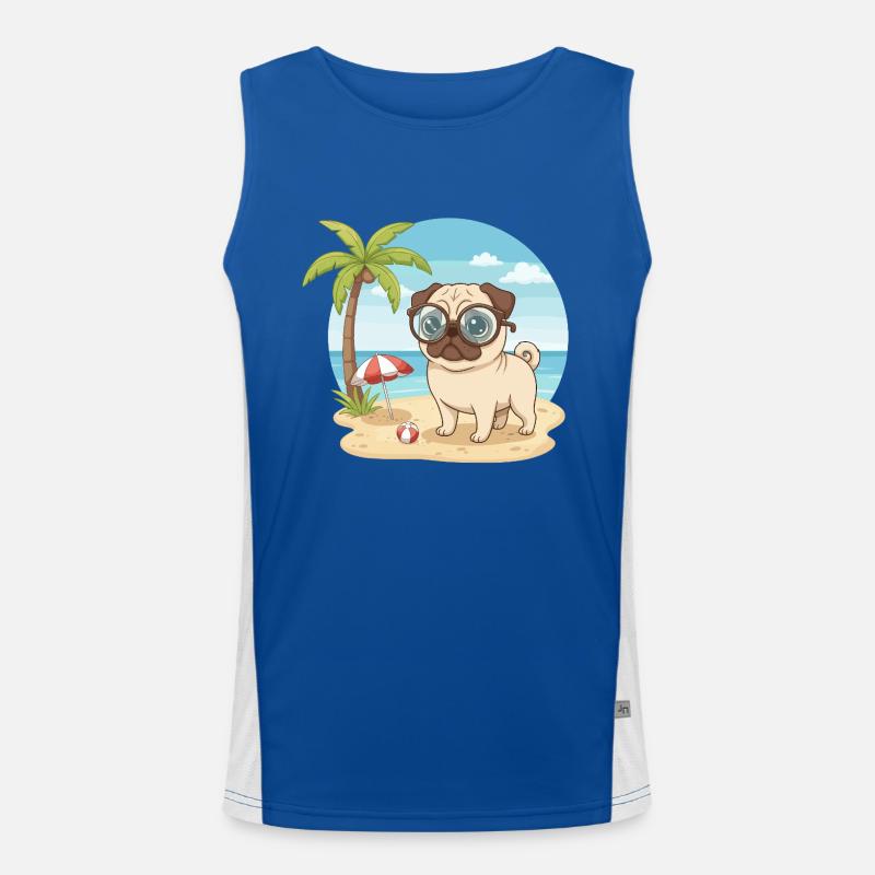 Niedlicher Mops mit Brille – Strandurlaub im Sommer Funktionelles Kontrast-Tank Top für Männer 