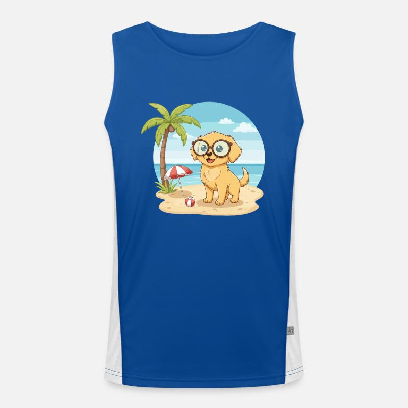 Süßer Hund mit Brille Strandsommerferien Funktionelles Kontrast-Tank Top für Männer 