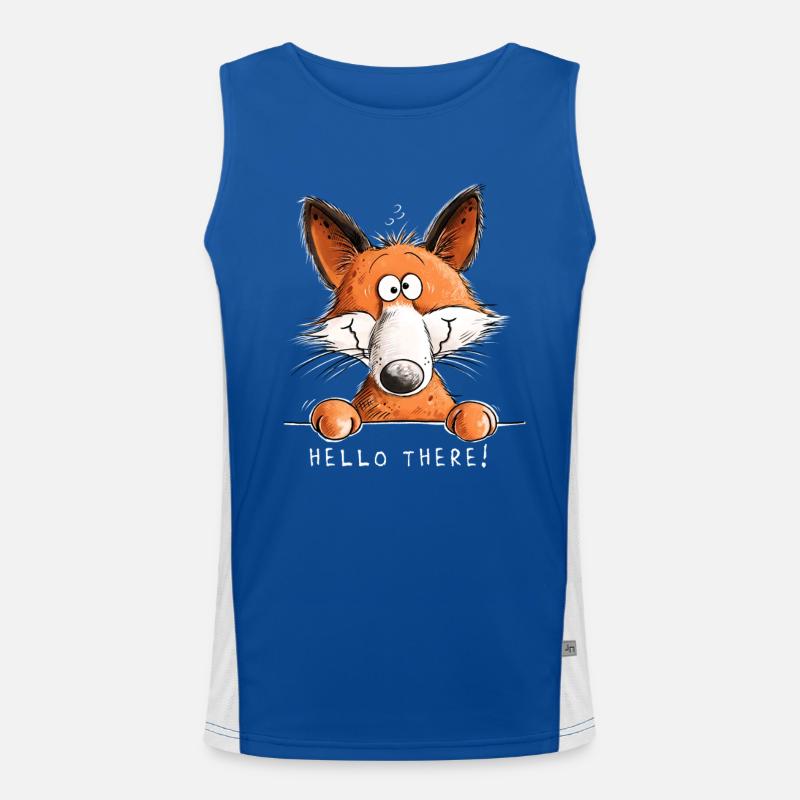 Witziger Fuchs Hallo Da Cartoon Spruch Funktionelles Kontrast-Tank Top für Männer 