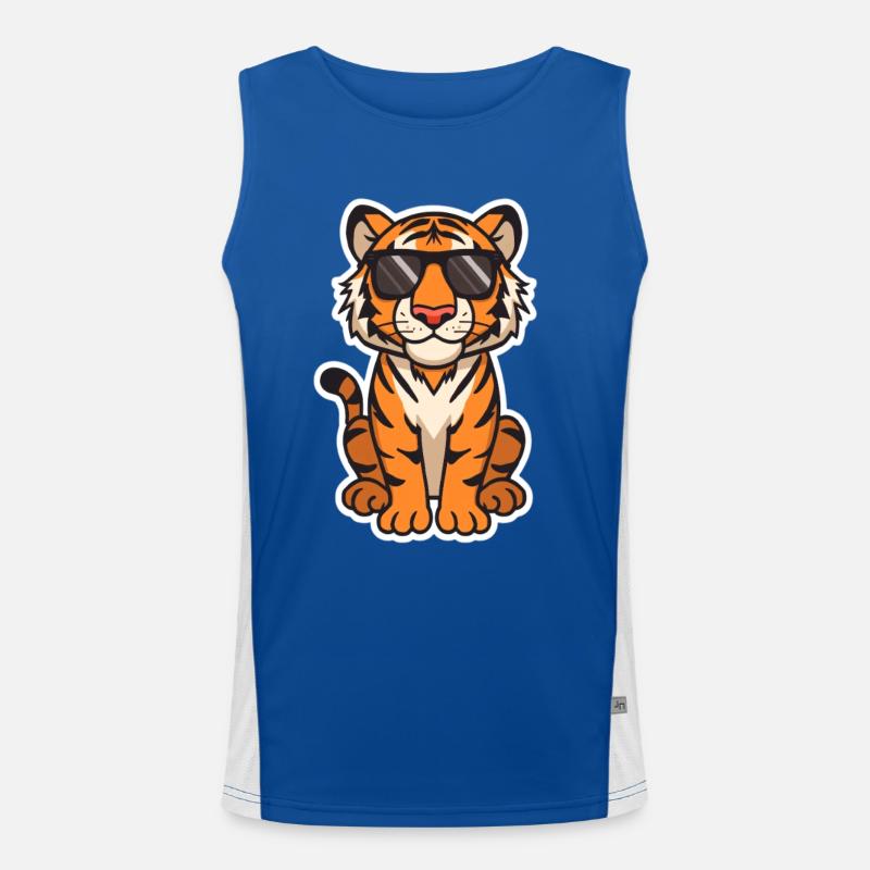 Tiger Illustration mit Sonnenbrille Funktionelles Kontrast-Tank Top für Männer 
