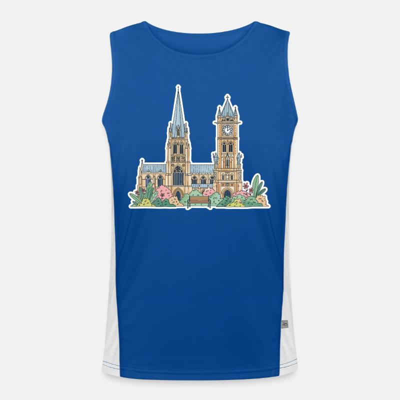 Leicester Skyline Clock Tower Cathedral Sticker Men's Functional Contrast Tank Top 