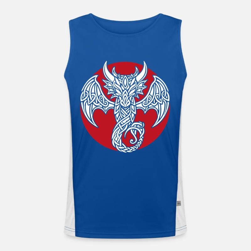 White Celtic Dragon on Red Men's Functional Contrast Tank Top 