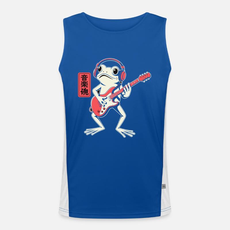 Frosch spielt E-Gitarre mit Kopfhörern Funktionelles Kontrast-Tank Top für Männer 
