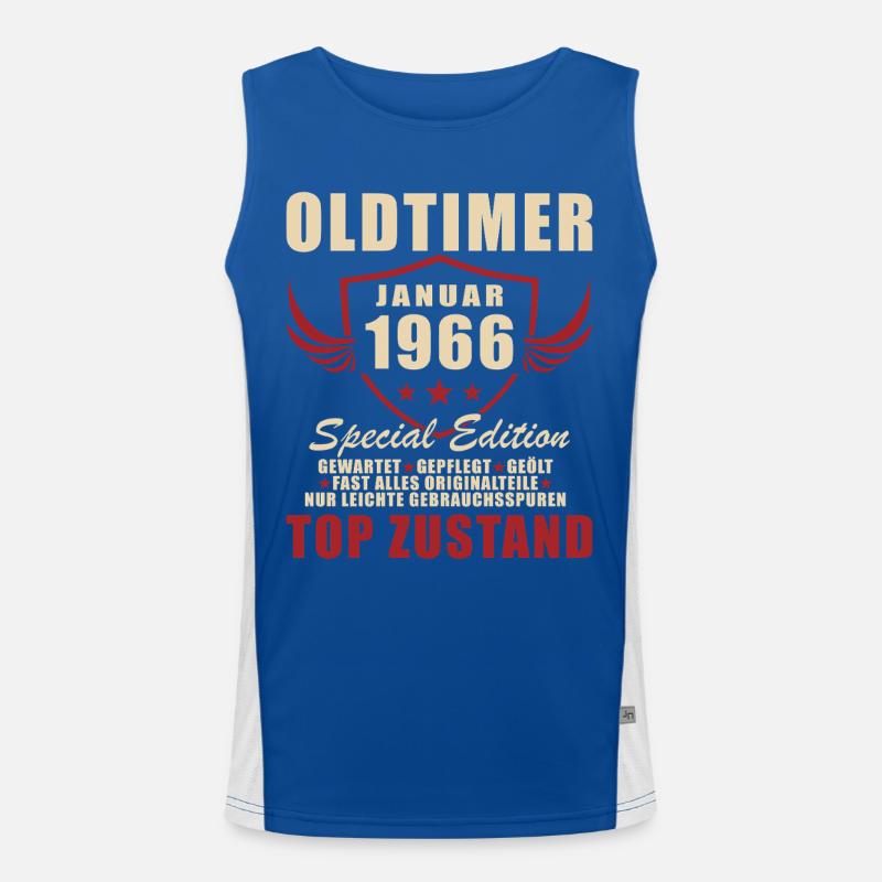 60th Birthday Gift Classic Car January 1966 Men's Functional Contrast Tank Top 