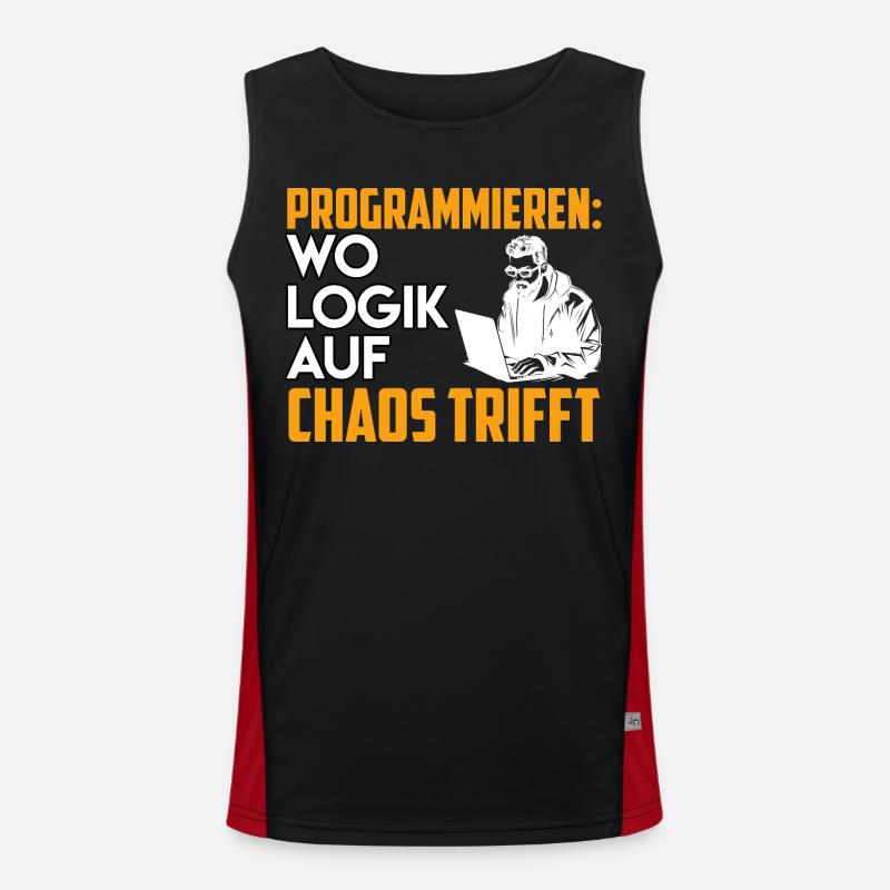 PROGRAMMING WHERE LOGIC MEETS CHAOS Funny Men's Functional Contrast Tank Top 