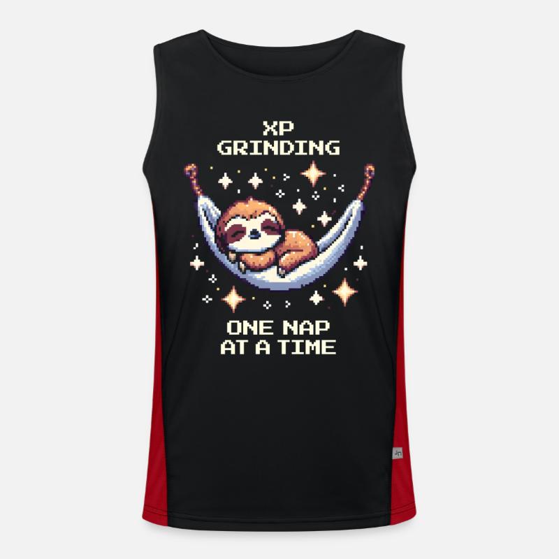 Grinding XP with Naps | Sloth - Men's Functional Contrast Tank Top  - black/red