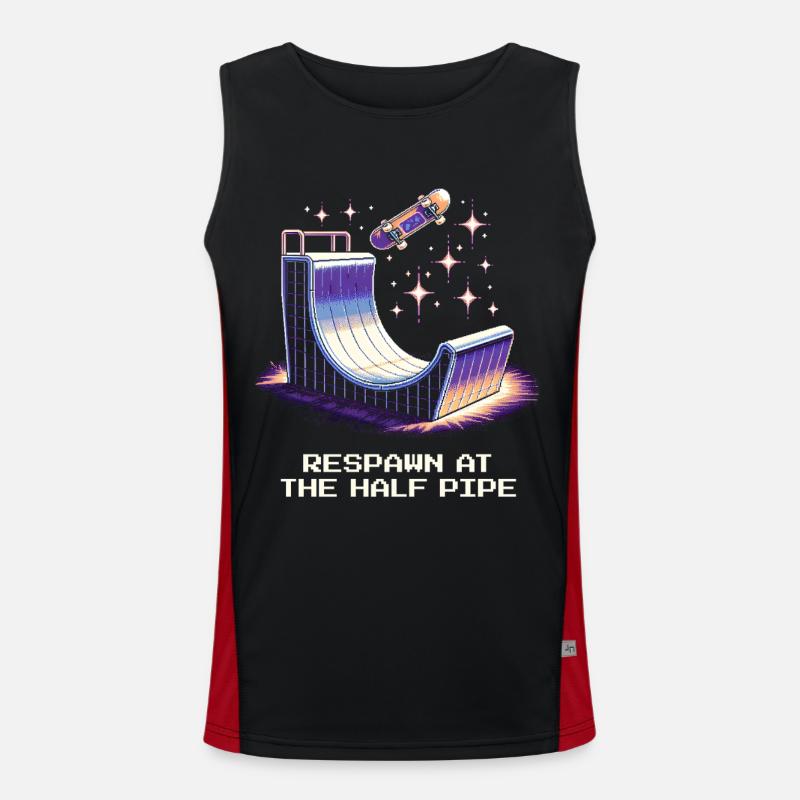 Respawn at the Halfpipe | Skateboard - Men's Functional Contrast Tank Top - black/red