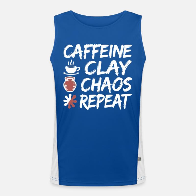 Caffeine Clay Chaos Repeat Design Funktionelles Kontrast-Tank Top für Männer 