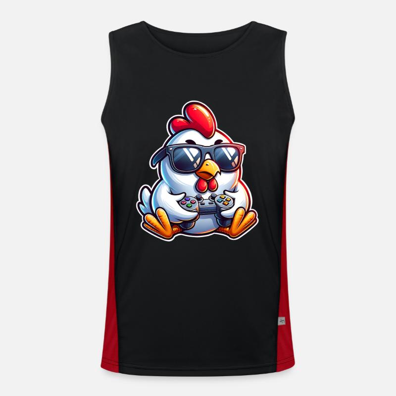 Gamer Chicken with Controller - Men's Functional Contrast Tank Top  - black/red