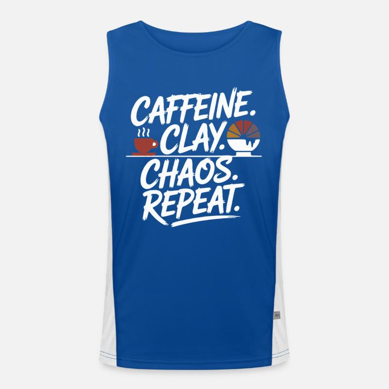 Caffeine Clay Chaos Repeat Design Funktionelles Kontrast-Tank Top für Männer 