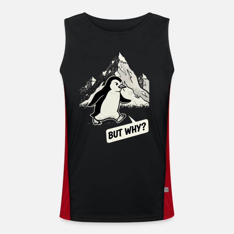 But Why Penguin - Men's Functional Contrast Tank Top  - black/red