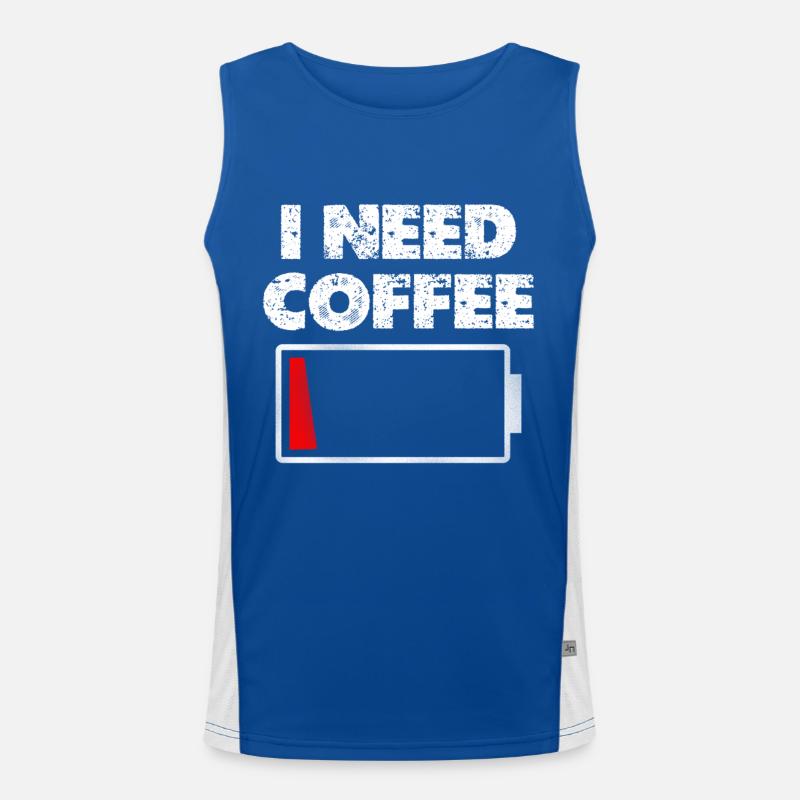 Ich brauche Kaffee Akku leer Funktionelles Kontrast-Tank Top für Männer 
