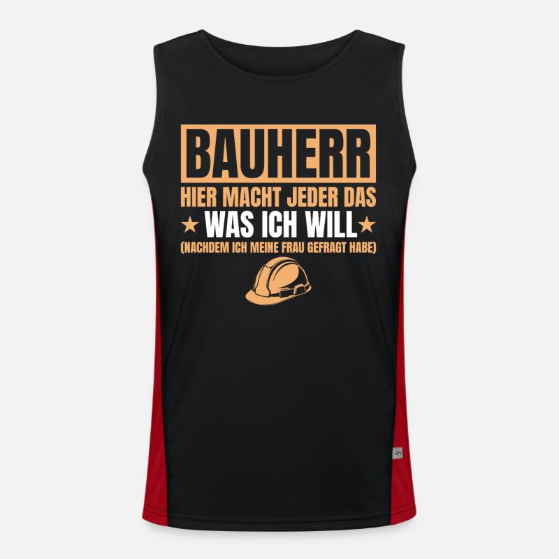 Builder Funny Gift House Construction Site - Men's Functional Contrast Tank Top  - black/red